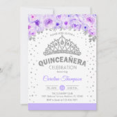 Quinceanera 15e verjaardagsfeest - Zilver Paars Kaart (Voorkant)