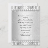 Quinceanera 15e verjaardagsfeestje Zilveren Damast Kaart (Achterkant)