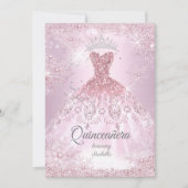 Quinceanera 15e wazige roze sneeuwvlok Winterdress Kaart (Voorkant)