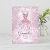 Quinceanera 15e wazige roze sneeuwvlok Winterdress Kaart (Staand voorkant)