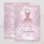 Quinceanera 15e wazige roze sneeuwvlok Winterdress Kaart (Voorkant / Achterkant)