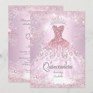 Quinceanera 15e wazige roze sneeuwvlok Winterdress Kaart