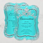 Quinceanera 15e winter Wonderland Aqua Pearl Kaart (Voorkant / Achterkant)