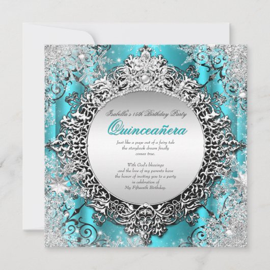 Quinceanera 15e winter Wonderland Blauwgroen Aqua  Kaart (Voorkant)