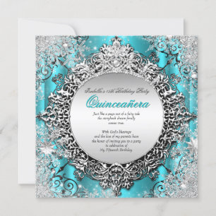 Quinceanera 15e winter Wonderland Blauwgroen Aqua Kaart