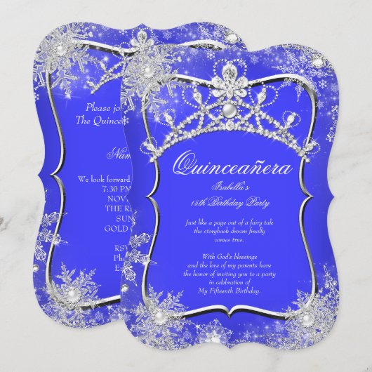 Quinceanera 15e Winter Wonderland Royal Blue Kaart (Voorkant / Achterkant)