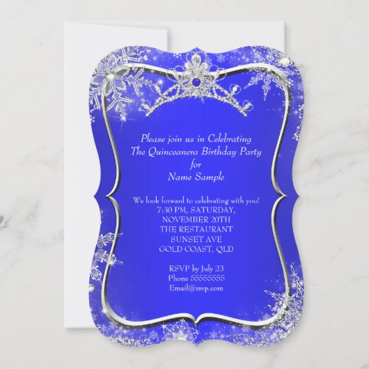 Quinceanera 15e Winter Wonderland Royal Blue Kaart (Achterkant)