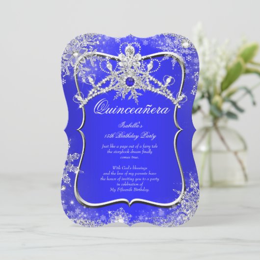 Quinceanera 15e Winter Wonderland Royal Blue Kaart (Staand voorkant)