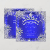 Quinceanera 15e Winter Wonderland Royal Blue Kaart (Voorkant / Achterkant)