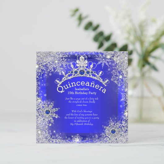 Quinceanera 15e Winter Wonderland Royal Blue Kaart (Staand voorkant)