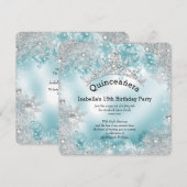 Quinceanera 15e Winter Wonderland Silver Blauwgroe Kaart (Voorkant / Achterkant)