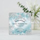 Quinceanera 15e Winter Wonderland Silver Blauwgroe Kaart (Staand voorkant)