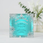 Quinceanera 15e Winter Wonderland Silver Blauwgroe Kaart (Staand voorkant)