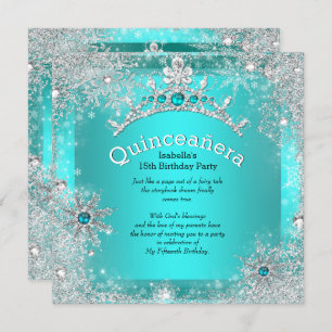 Quinceanera 15e Winter Wonderland Silver Blauwgroe Kaart