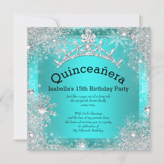 Quinceanera 15e Winter Wonderland Silver Blauwgroe Kaart (Voorkant)