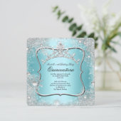 Quinceanera 15e Winter Wonderland Silver Blue Kaart (Staand voorkant)