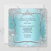 Quinceanera 15e Winter Wonderland Silver Blue Kaart (Achterkant)