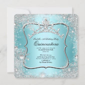 Quinceanera 15e Winter Wonderland Silver Blue Kaart (Voorkant)