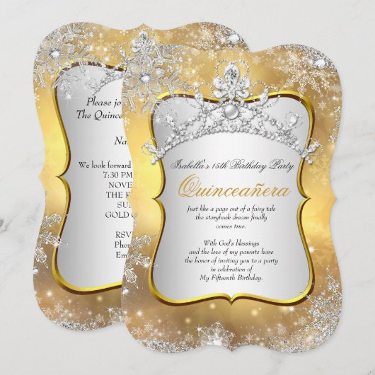 Quinceanera 15e Winter Wonderland Silver Gold Kaart (Voorkant / Achterkant)