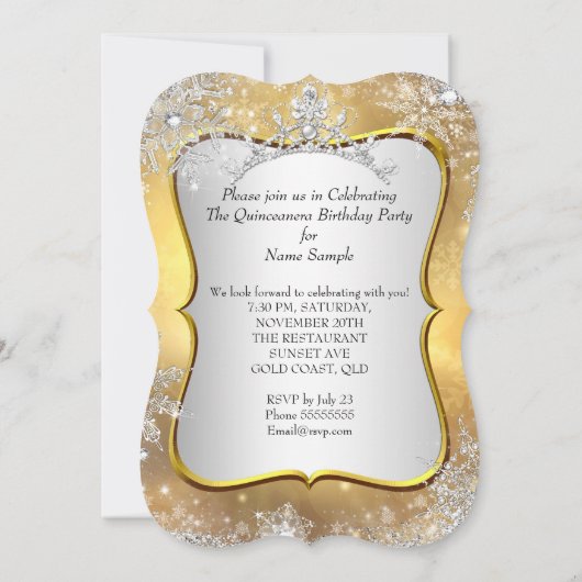 Quinceanera 15e Winter Wonderland Silver Gold Kaart (Achterkant)