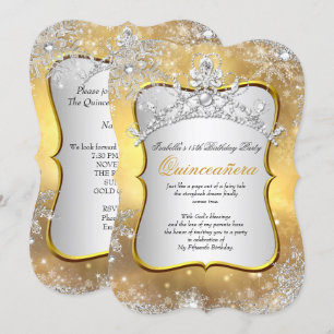 Quinceanera 15e Winter Wonderland Silver Gold Kaart
