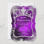 Quinceanera 15e Winter Wonderland Silver Paars Kaart (Voorkant)