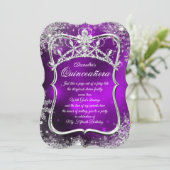 Quinceanera 15e Winter Wonderland Silver Paars Kaart (Staand voorkant)