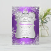Quinceanera 15e Winter Wonderland Silver Paars Kaart (Staand voorkant)