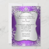 Quinceanera 15e Winter Wonderland Silver Paars Kaart (Achterkant)