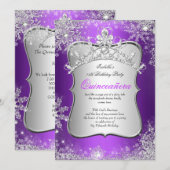 Quinceanera 15e Winter Wonderland Silver Paars Kaart (Voorkant / Achterkant)