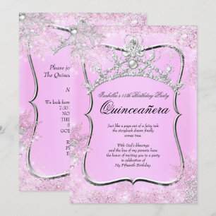 Quinceanera 15e Winter Wonderland Silver Pink Kaart