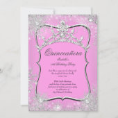 Quinceanera 15e Winter Wonderland Silver Pink Kaart (Voorkant)