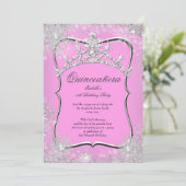 Quinceanera 15e Winter Wonderland Silver Pink Kaart (Staand voorkant)