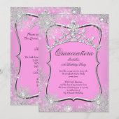Quinceanera 15e Winter Wonderland Silver Pink Kaart (Voorkant / Achterkant)