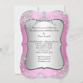 Quinceanera 15e Winter Wonderland Silver Pink Kaart (Achterkant)