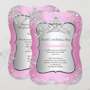 Quinceanera 15e Winter Wonderland Silver Pink Kaart