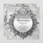 Quinceanera 15e Winter Wonderland Silver White Kaart (Voorkant / Achterkant)