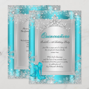 Quinceanera 15e Winter Wonderland Turquoise Aqua Kaart