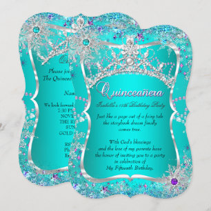 Quinceanera 15e Winter Wonderland Turquoise Paars Kaart
