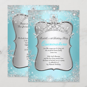 Quinceanera 15e Winter Wonderland Zilver Blauw 2 Kaart