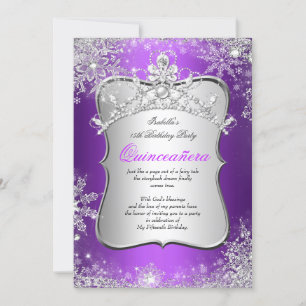 Quinceanera 15e Winter Wonderland Zilver Paars Kaart