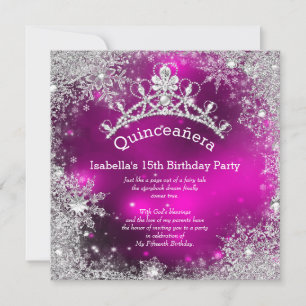 Quinceanera 15e Winter Wonderland Zilver Roze Kaart