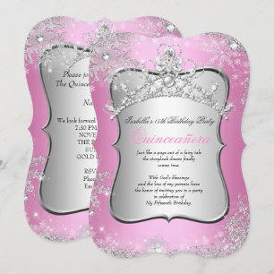 Quinceanera 15e Winter Wonderland Zilver Roze Kaart