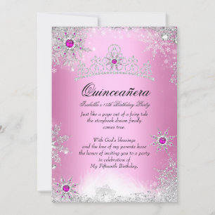 Quinceanera 15e Winter Wonderland Zilver Roze Kaart