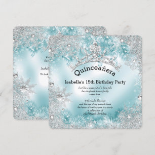 Quinceanera 15e Winter Wonderland Zilver Teal 2 Kaart