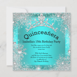 Quinceanera 15e Winter Wonderland Zilver Teal 2 Kaart