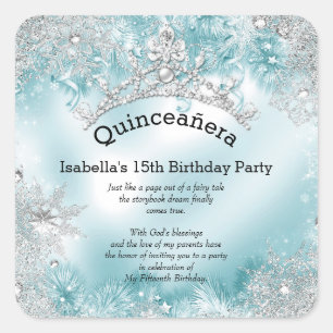Quinceanera 15e Winter Wonderland Zilver Teal 2 Vierkante Sticker
