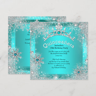 Quinceanera 15e Winter Wonderland Zilver Teal 3 Kaart