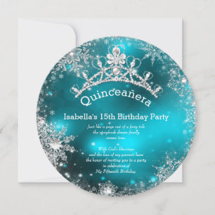 Quinceanera 15e Winter Wonderland Zilver Teal Kaart