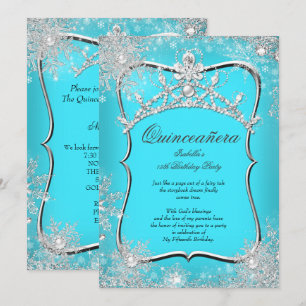 Quinceanera 15e Winter Wonderland Zilveren Teal Kaart